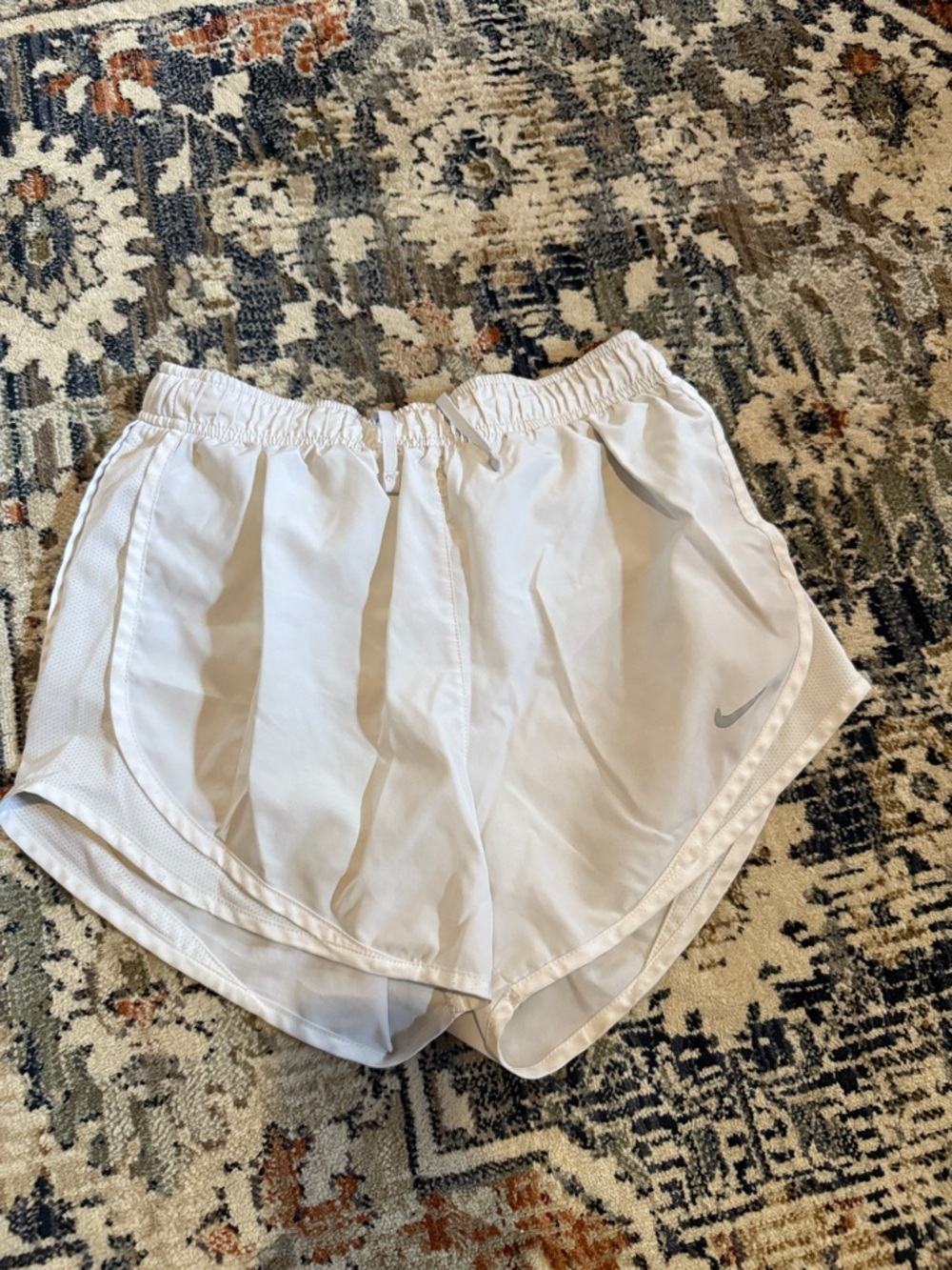 Nike White Athletic Running Shorts with Swoosh